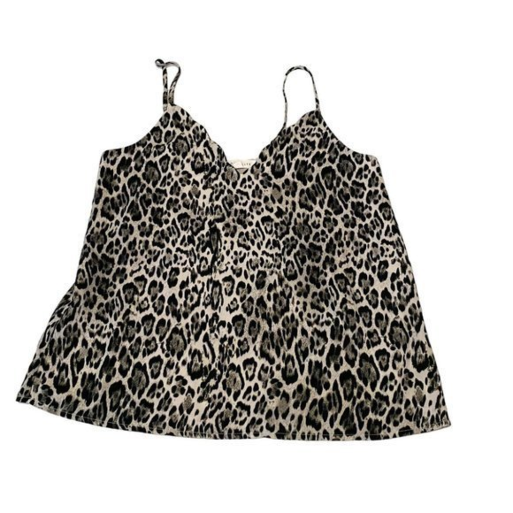 Socialite Leopard Print Camisole Scalloped V Neck Spaghetti Strap Tank Top Small